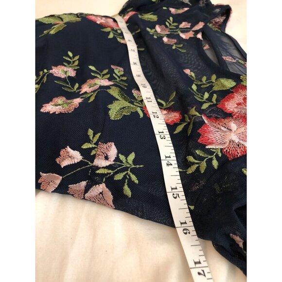 Lulus Mesh Embroidered Floral Bodycon Dress XS Navy 3/4 Sleeves Wedding Guest - Picture 7 of 8